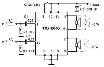 Cхема автомобильного усилителя 2x40W на TDA 8560 Q